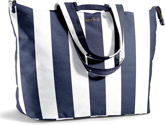 Fit & Fresh XL Beach Tote Bag for Women – XL Travel Tote with Zipper & Pockets, Oversized Canvas Pool Bag, Weekender Carry-On by fitfresh