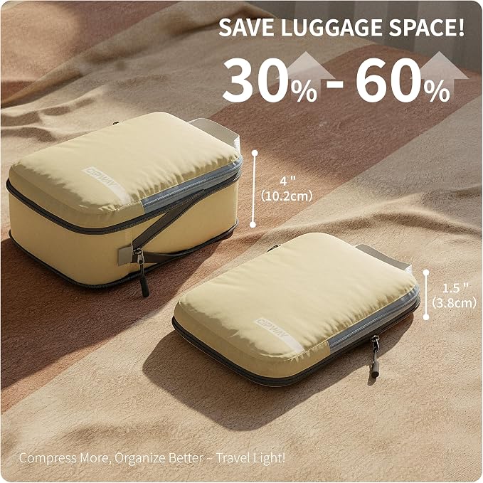 Cipway Compression Packing Cubes for Travel Ultralight Expandable Packing Organizers with Laundry & Toiletry Bag for Carry on Luggage (Vanilla Cream 6 Set) - Image 2
