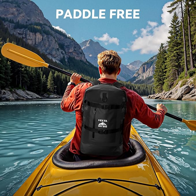 HEETA Dry Bags Waterproof Backpack 40L for Men & Women, Roll Top Heavy Duty Cushioned Hiking Backpack for Kayaking Boating Paddle Boarding Fishing Travel Camping Beach Vacation Cruise Ship Essentials - Image 7
