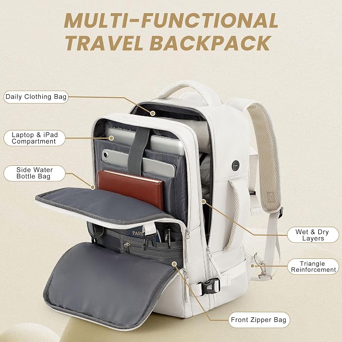 Sinaliy Travel Backpack for Women, Carry On Backpack Flight Approved, Personal Item Travel Bag with USB Charging Port, Casual Daypack College Bag Suitcase Backpack for Weekend, Fit 16 Inch Laptop | Waterproof 16 Inch Laptop Backpack for Work, College, ... - Image 4