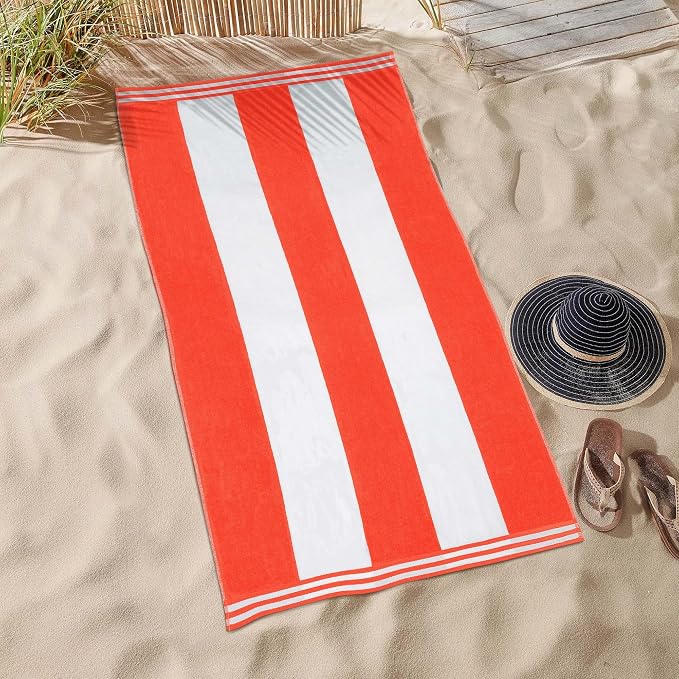Superior Cotton Nautical Stripe Beach Towels, Colorful Towels for Adult, Kid, Pool, Swimming, Sand, Travel, Large Oversized, Absorbent, Fast Drying, Bath Basics, Cabana Collection, 1 Piece, Coral - Image 5