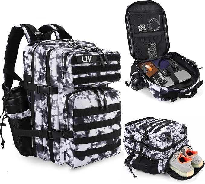 LHI Military Tactical Backpack for Men and Women 45L Army 3 Days Assault Pack Bag Large Rucksack with Shoe Compartment - Blue by LHI