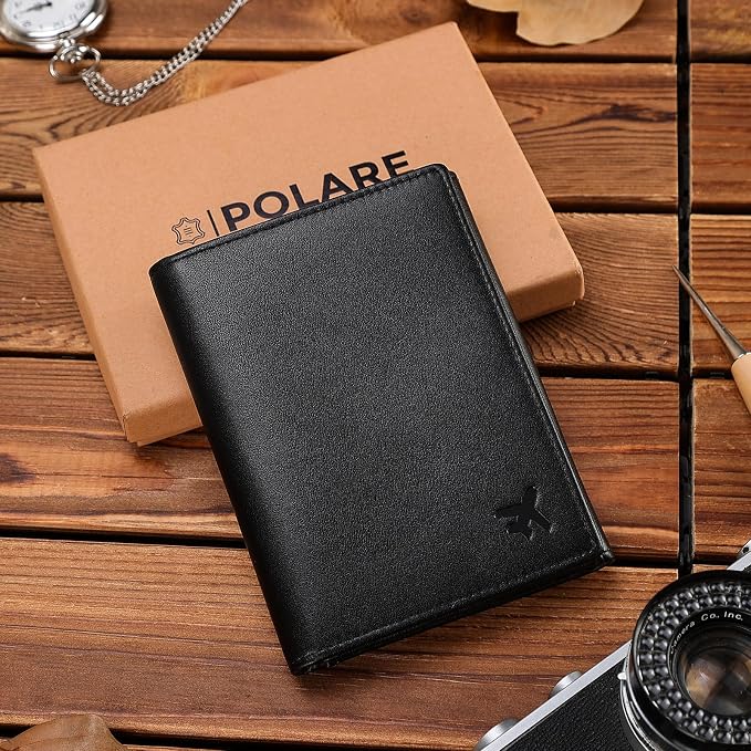 Polare Napa Leather Pilot Wallet Passport Holder RFID Blocking Tri-fold Travel Cover Document Organizer for Aviation Professionals (Black with AirTag Slot) - Image 5
