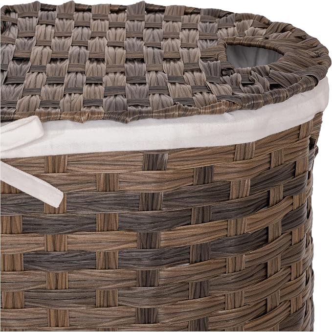 Seville Classics Premium Handwoven Portable Laundry Bin Basket with Carrying Handles, Household Storage for Clothes, Linens, Sheets, Mocha Brown, Oval Hamper - Image 7
