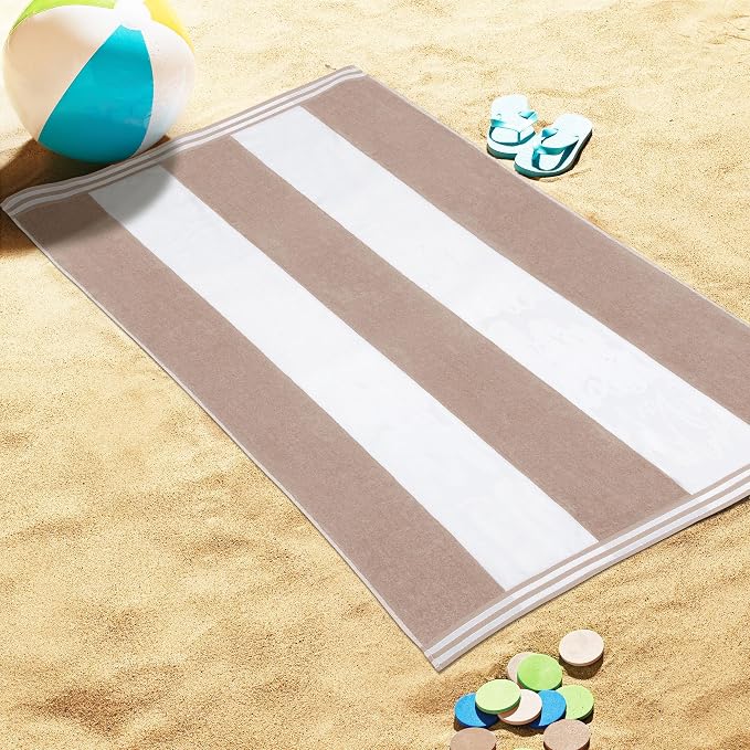 Superior Cotton Nautical Stripe Beach Towels, Colorful Towels for Adult, Kid, Pool, Swimming, Sand, Travel, Large Oversized, Absorbent, Fast Drying, Bath Basics, Cabana Collection, 1 Piece, Taupe - Image 4