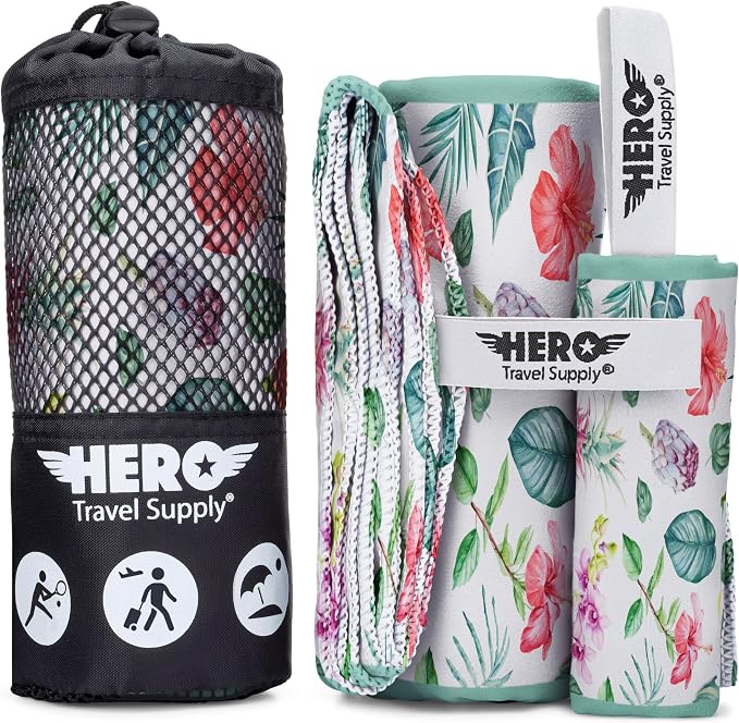 Hero Microfiber Towel, Camping, Beach, Gym, Includes Bonus Washcloth (Jungle Garden, 24" x 48") by HeroTravelSupply