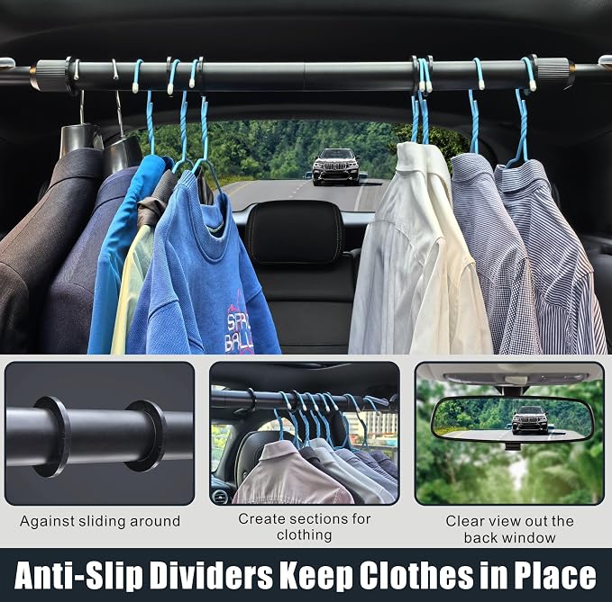 Heavy Duty Telescopic Car Clothes Hanger Bar - Adjustable 30''-66'' Garment Rack Travel Closet Hanging Rod for Vehicle Truck SUV RVs Extendable Metal Pole for Automobile Clothing Organizers & Storage - Image 6