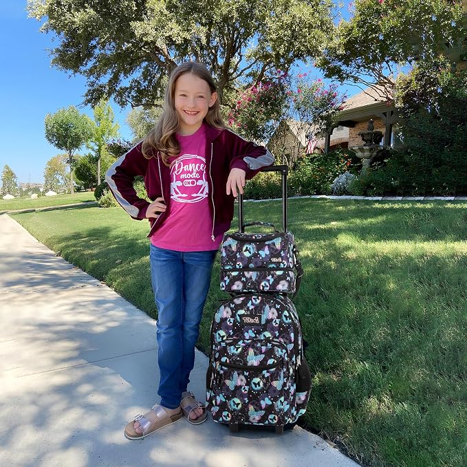 Tilami Rolling Backpack for Kids 18 Inch Double Handle Wheeled Bookbag for Boys & Girls for School & Travel,Butterfly - Image 2