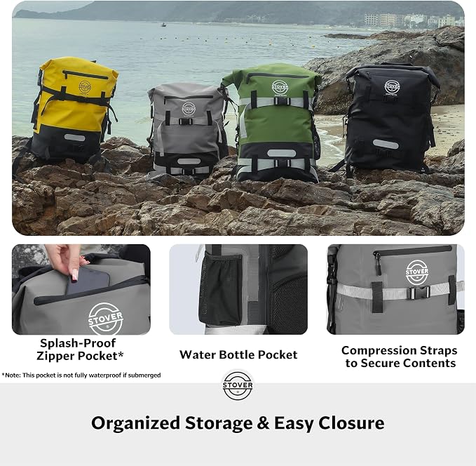 STOVER 30/40/55L Waterproof Dry Backpack & Phone Case- X-Large Floating Dry Bag for Kayaking, Travel, Hiking, Fishing, Camping, Motorcycles & Beach, Heavy-Duty Roll Top Men/Women (Grey) - Image 7