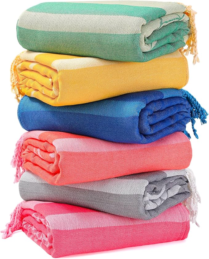 Genovega 6 Packs Oversized Turkish Beach Towels Set 74"x38" Extra Large Sand Free Quick Dry Swim Bath Pool Towel Travel Blanket Adult Essentials Accessories Vacation Multi Shark Turtle Stuff by genovega