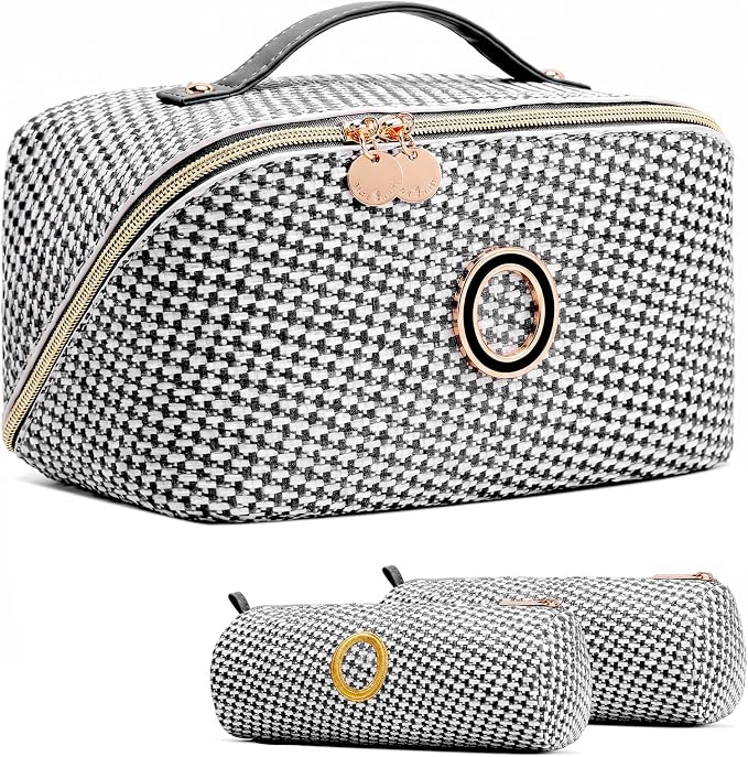 Personalized Gift Travel Makeup Bag: Initial Makeup Organizer Bag for Women | 3-in-1 Custom Make up Bag Set - Vegan Leather Travel Cosmetic Bag - Luxury Gift for Women – Birthday, Anniversary, Graduation by Unknown