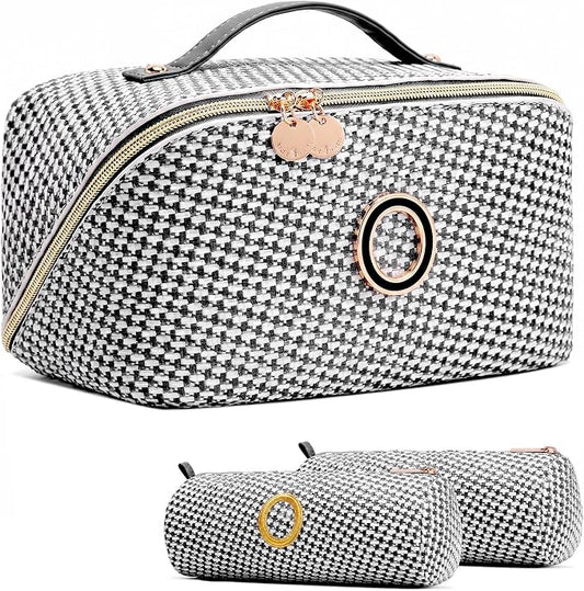 Personalized Gift Travel Makeup Bag: Initial Makeup Organizer Bag for Women | 3-in-1 Custom Make up Bag Set - Vegan Leather Travel Cosmetic Bag - Luxury Gift for Women – Birthday, Anniversary, Graduation by Unknown
