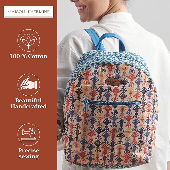 Maison d' Hermine Backpack for Women Men Cotton Shoulder Multipurpose Rucksack with Small Pouch Lightweight Multi Pocket Bag for Travel Work Beach Perfect for Spring Summer (Ikat - Dikat) - Image 2