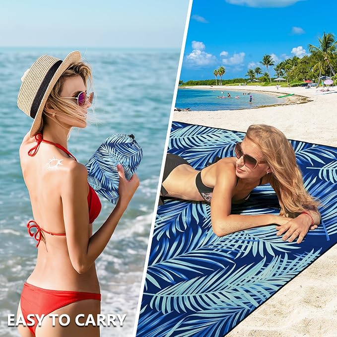 WIWIGO Beach Blanket Waterproof Sandproof Beach Mat 79" X 83"/10'x9'for 2-8 Adults Quick Drying Outdoor Picnic Mat Beach Accessories for Travel, Camping, Hiking - Image 4