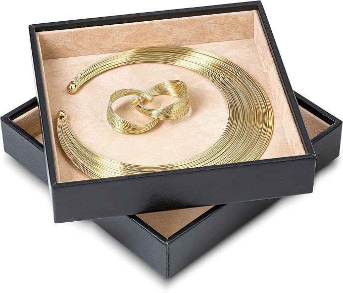 Glenor Co Jewelry Organizer Tray - Set of 2 - Stackable Empty Jewelry Storage Trays w/o Dividers - Display on Dresser or Drawer - Compatible with Other Trays - Black - Image 3