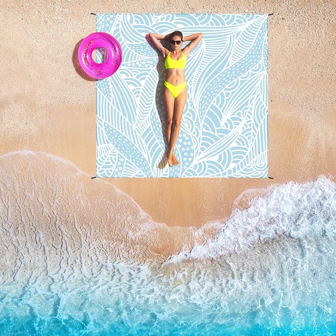 HIHOHO Beach Blanket Waterproof Sandproof Beach Mat for 1-8 Adults Quick Drying Durable Outdoor Picnic Mat for Beach Festival Travel Camping Hiking (BL-Ripple, 79"×108"(6 Person)) - Image 6