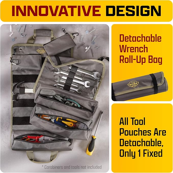 Ryker PRO Heavy Duty Motorcycle Tool Roll Up Bag w/Socket Wrench Organizer | Motorcycle Accessories Camping Trunk Organizer for Storage & Plumbing Tools. Tool Box Work Boat Bag with Waterproof Pouches - Image 2