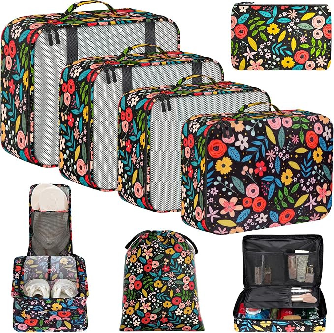 BAGAIL 8 Set Packing Cubes Luggage Packing Organizers for Travel Accessories-Black Floral by BAGAIL