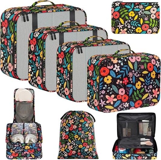 BAGAIL 8 Set Packing Cubes Luggage Packing Organizers for Travel Accessories-Black Floral by BAGAIL