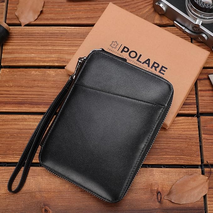 Polare Napa Leather Family Passport Wallet for 4 Passports, RFID Blocking Bifold Passport Cover Travel Document Organizer Holder (Black with AirTag Slot) - Image 6