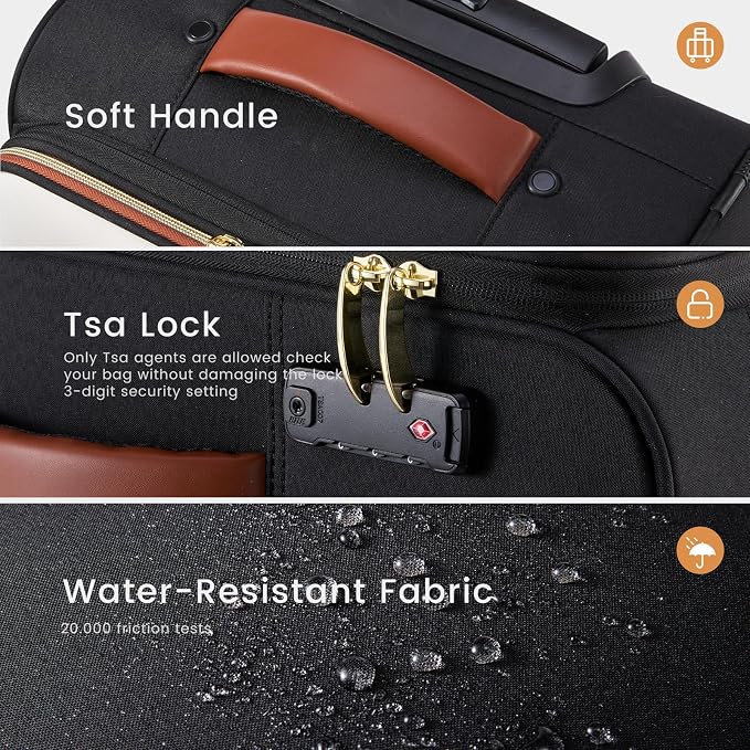 LOVEVOOK Carry on Luggage 22x14x9 Airline Approved, Waterproof Carry on Suitcase with 3 Pouches,Lightweight Softside Underseat Travel Luggage with 360° Spinner Wheels,TSA Lock for Travel Business - Image 7