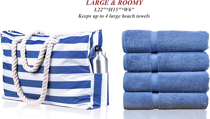 Beach Bag and Pool Bag Has Cooler Pocket, 7 Pockets Total, Zip Top. Family Size Waterproof Beach Tote - Image 7