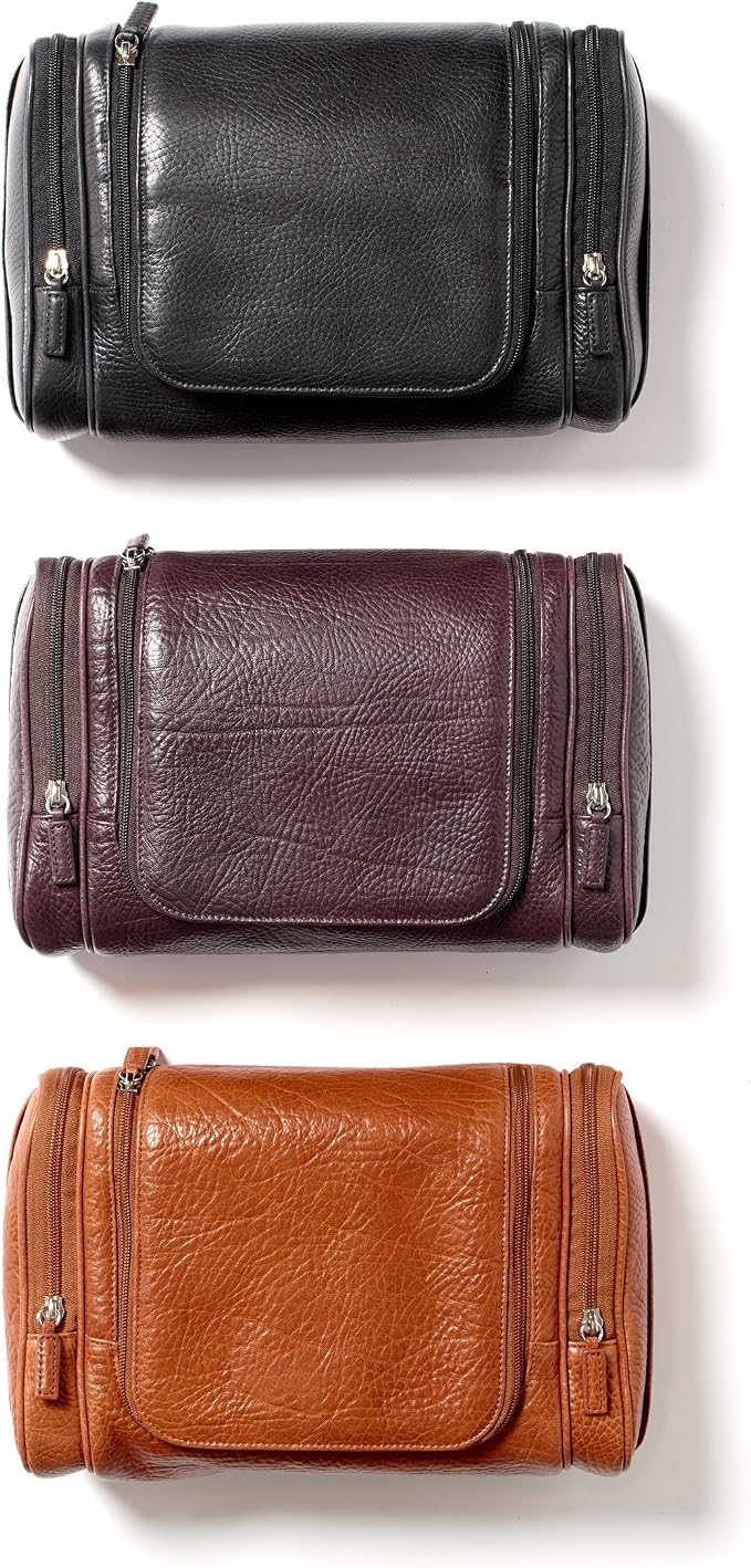 Leatherology Premium Ebony Hanging Toiletry Kit – Full Grain Leather Travel Organizer with Hanger and Multiple Storage Compartments - Image 4