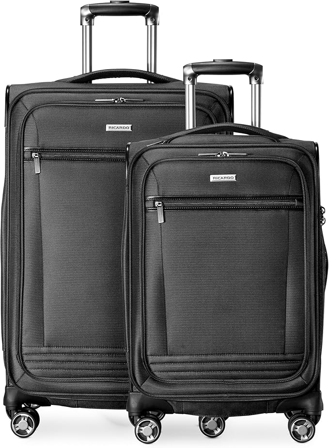 Ricardo Beverly Hills Avalon Softside 2-Piece Luggage Set Made with Sustainable 100% Recycled PET (rPET), Lightweight, Eco-Friendly Travel, Expandable, Dual Spinner Wheels, Black, (20" & 28") by RicardoBeverlyHills