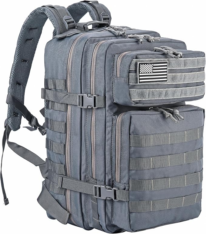 LHI Military Tactical Backpack for Men and Women 45L Army 3 Days Assault Pack Bag Large Rucksack with Molle System - Grey - Image 4