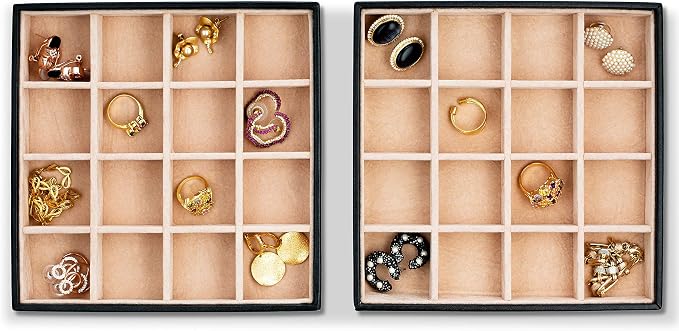 Glenor Co Earring Organizer Tray - Set of 2 - Stackable 32 Slots Jewelry Storage Trays - Display on Dresser or Drawer - Compatible with Other Trays - Black - Image 2