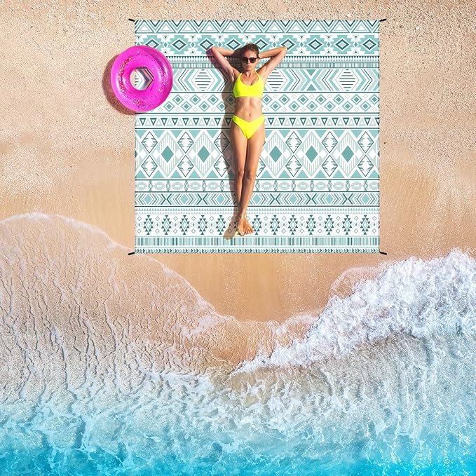 HIHOHO Beach Blanket Waterproof Sandproof Beach Mat for 1-8 Adults Quick Drying Durable Outdoor Picnic Mat for Beach Festival Travel Camping Hiking (Vintage-Green, 79"×83"(4 Person)) - Image 6