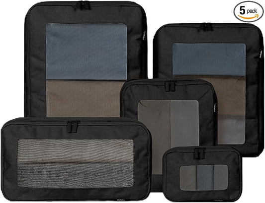 Compression Packing Cubes - Travel Organizer Bags for Suitcases and Luggage, Eco-Friendly Fabric (5-Pack) (Black) by OKAKA