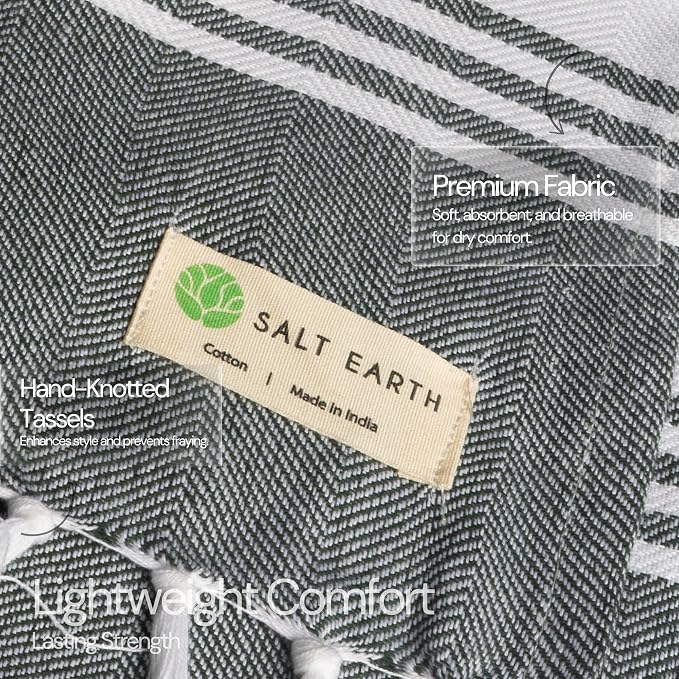 Salt Earth 100% Cotton Herringbone Turkish Beach Towel (Set of 6, 36"x72") - Soft, Quick Dry, Absorbent Towels for Bathroom, Home, Travel, Pool, Spa, Bath, Swim - Beach Towels Oversized (Multi Colors) - Image 2