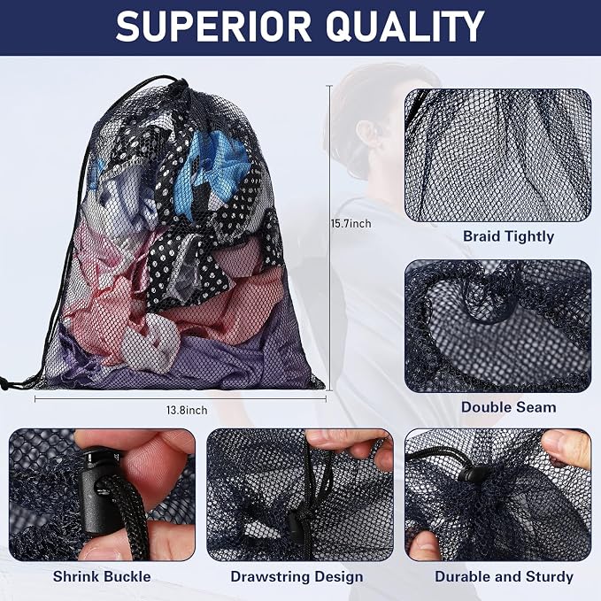 Mesh Drawstring Bag Durable Nylon Mesh Bag Small Gym Bags Travel Beach Locking Closure Storage Bags For College, Gym, Yoga, Sport - Image 5