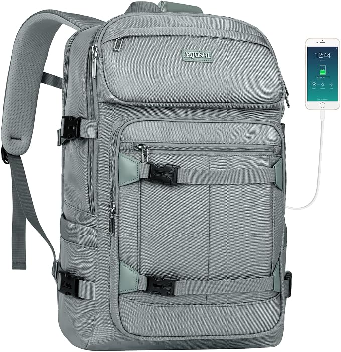 PIJUSHI Casual Travel Backpack for Women with 16" Padded Laptop Compartment | Carry On Luggage with USB Charging Port, 1680D Water-Resistant Nylon, Airline Approved, For Daily, Hiking by PIJUSHI