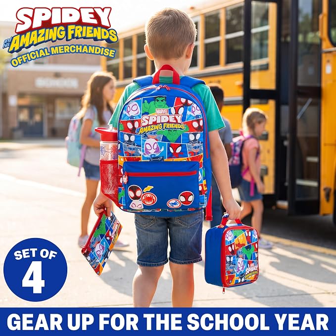 Get Trend Marvel Spidey and His Amazing Friends Boys Backpack Set 4 Pc with Insulated Lunch Bag, Pencil Case & BPA Free Water Bottle for School, Gifts for Boys (Blue/Multi Spidey) - Image 2