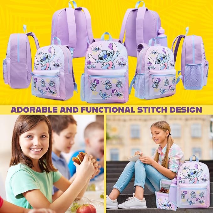 Disney Stitch Backpack Set 4 Pcs with Insulated Lunch Bag Water Bottle Pencil Case Gifts for Kids - Image 2