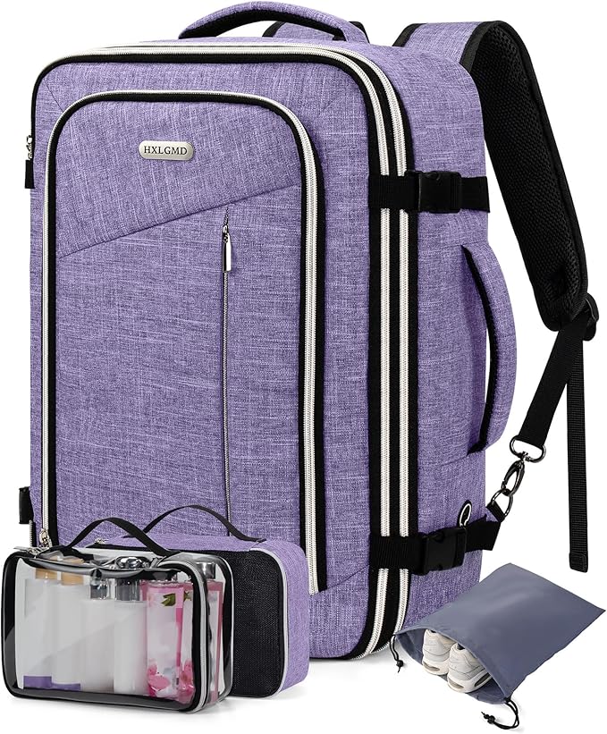 Travel Carry On 17.5" Laptop Expandable Backpack for Men Women, Personal Item Bag Waterproof Airline Approved with USB Charging Hole 3 Packing Cubes, Large Weekender Daypack Business Luggage Suitcase by HXLGMD