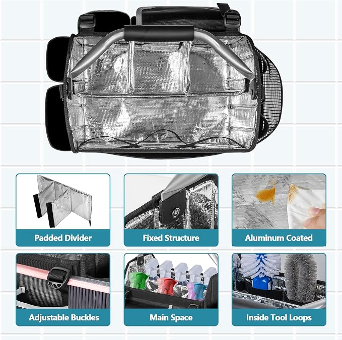 HODRANT Wearable Cleaning Caddy Organizer with Divider & Support Pad | Cleaning Supplies Bag with Handle & Detachable Shoulder Strap, Housekeeping Storage Box with Multi Pockets, Bag Only - Image 2