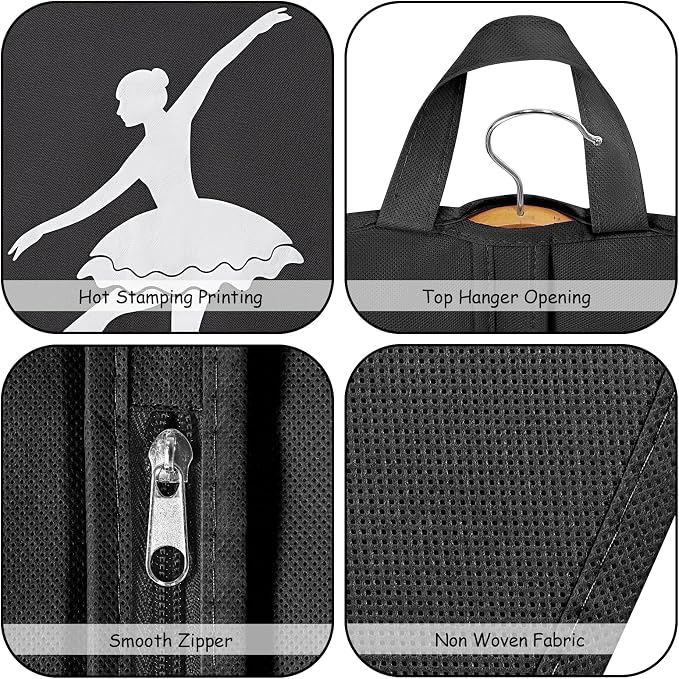 LOVEGRASS Tutu Garment Bag for Kids, 35" Tutu Bag for Hanging Clothes, Pancake Dance Bag for Dance Costume, Round Ballet Bag with 3 Handles for Children Girls, Black - Image 3