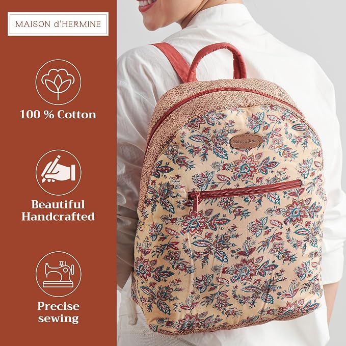 Maison d' Hermine Backpack for Women Men Cotton Shoulder Multipurpose Rucksack with Small Pouch Lightweight Multi Pocket Bag for Travel Work Beach Perfect for Spring Summer (Asmi - Asha) - Image 2