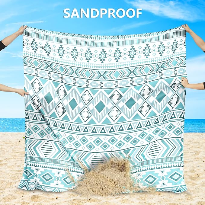 WIWIGO Beach Blanket Sandproof Extra Large Beach Mat Adults Waterproof Quick Drying Sand Free Mat Made by Premium Polyester with 4 Stakes & 4 Corner Pockets for Outdoor Travel Camping Hiking - Image 3