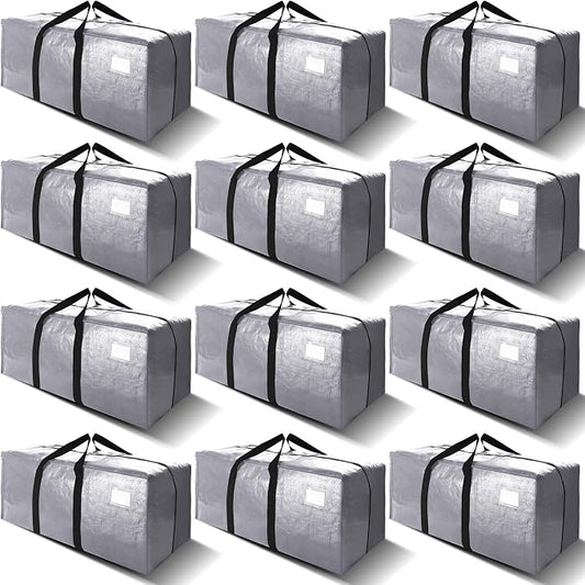 VELVETSURE 12 Pack Heavy Duty Extra Large Moving Bags W/Backpack Straps - Strong Handles & Zippers, Storage Totes For Space Saving, Fold Flat, Alternative to Moving Box and Storage Bin, Silver by VELVETSURE
