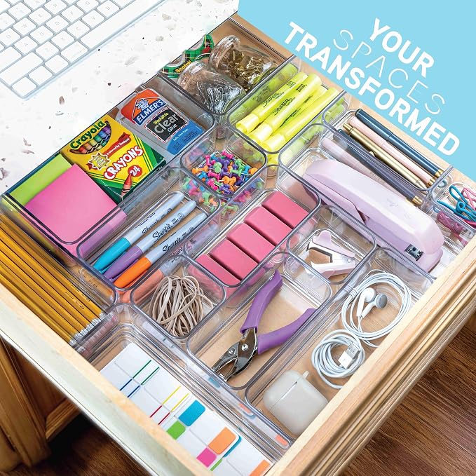 primebox Plastic Clear Acrylic Drawer Organizers. Bathroom, Kitchen, Bedroom, Utensils, Office Organizer Bins, Storage Trays. Heavy Duty, Stackable. 15" x 6" x 2" Set of 6 - Image 3