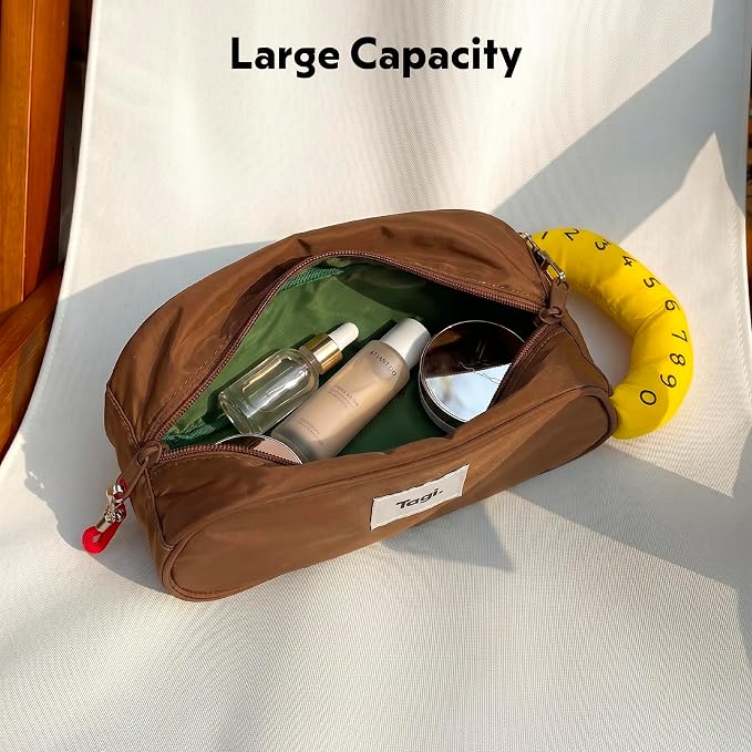 Tagi. Callme Hotdog Small Capacity Travel Makeup Bag, Waterproof Polyester Cosmetic Bag for Women, Wide-Open Flat Pouch for Toiletry & Travel, Portable Organizer with Handle & Dividers - Image 3