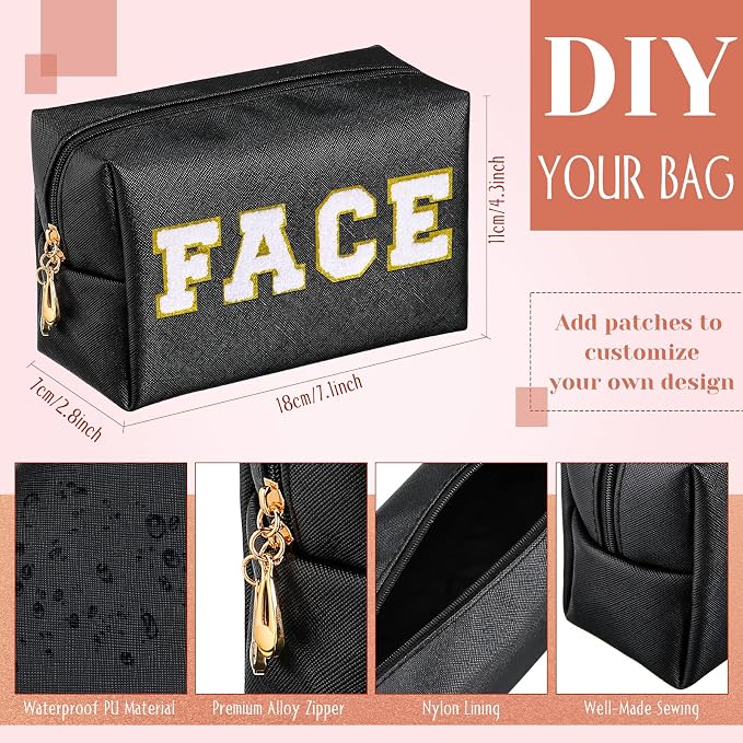 20 Pcs Preppy Makeup Bags PU Leather Cosmetic Pouch with Zipper Waterproof Make up Bags Toiletry Beauty Container for Women Bridal Shower Favors End of the Year Teacher Gifts(Black) - Image 3