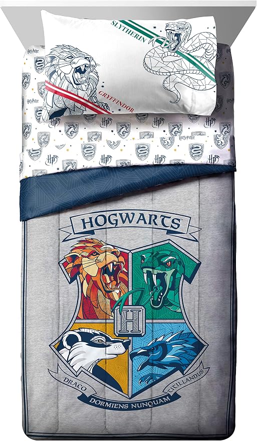 Harry Potter Twin Comforter Set 5 Piece Kids Bedding, Gray | Hogwarts, Bed in a Bag, Comforter Sheets Sham Pillowcase, Official Brand, Soft Microfiber, Machine Washable, Kids Gift - Image 2