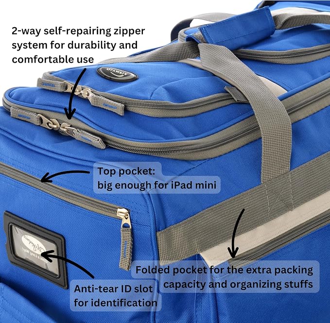 Olympia U.S.A. 29 inch Jumbo Size 8 Pockets Wheeled Rolling Duffel Bag Water Resistant Luggage Lightweight Travel Suitcase with Retractable Handle - Image 3