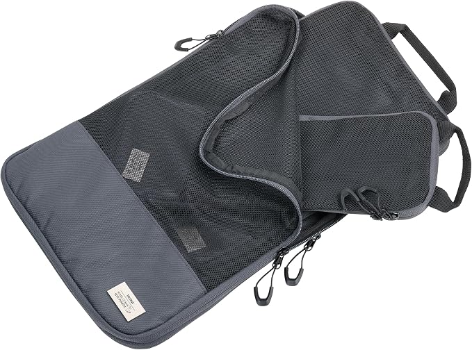 TROIKA Travel Compression Bags Set Blue Cycle Packing Cubes - 3 Zip Bags for Space-Saving Packing Clothes in Suitcase & Backpack - Recycled Sea Plastic - Dark Grey by TROIKA