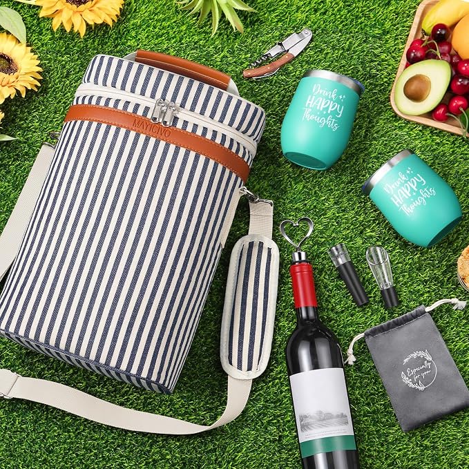 Birthday Gifts for Women Men - Mothers Day Wine Gift Baskets For Woman Mom, Her, Women, Friend, Wine Lovers, Self Care Package, Insulated Wines Tote Bag Carrier w/ Tumblers & Wines Accessories Set - Image 4
